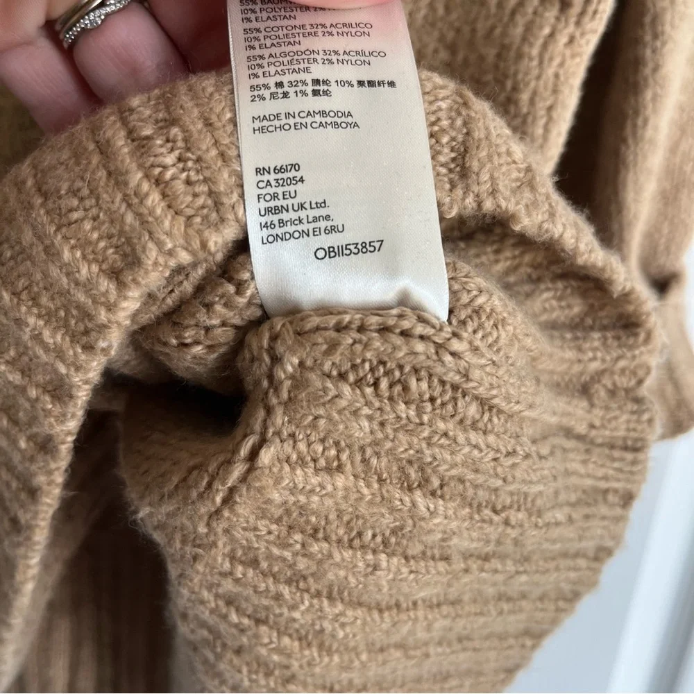 Free People Brookside Tunic Sweater Camel Tan Knit Oversized Sweater